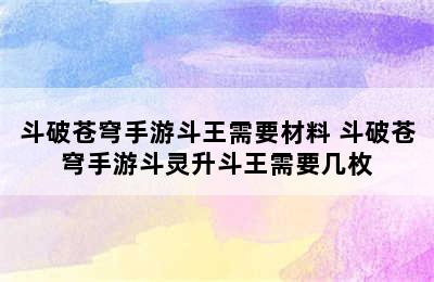 斗破苍穹手游斗王需要材料 斗破苍穹手游斗灵升斗王需要几枚